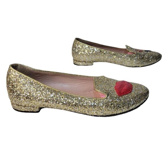 Chiara Ferragni Gold Sparkle Leather Flats (Size 8.5) - Picture 2 of 9